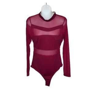 Lizette Collection Long Sleeve Mesh Burgundy Body Suit